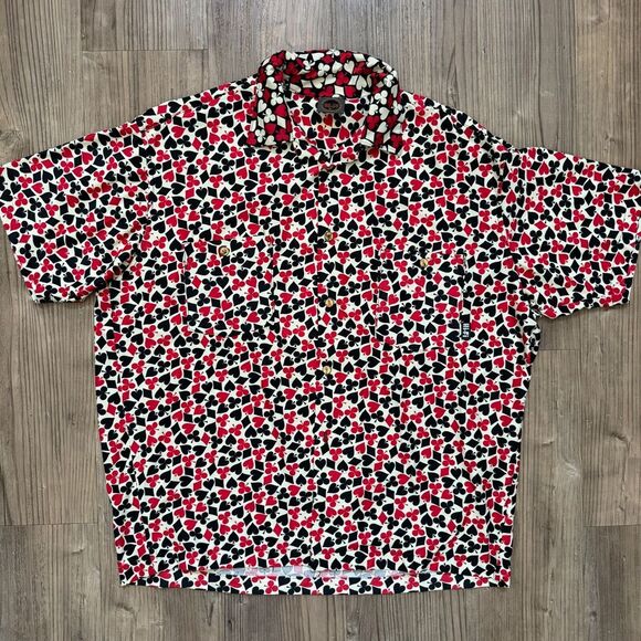 Vintage 90s Hi-Fi Poker Button Down Cool Button Aces Spades Cards VTG Size XL